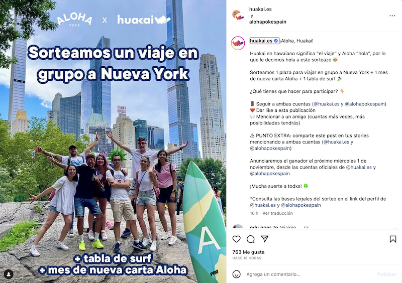 Sorteo 1 plaza para viajar en grupo a Nueva York + 1 mes de nueva carta Aloha + 1 tabla de surf