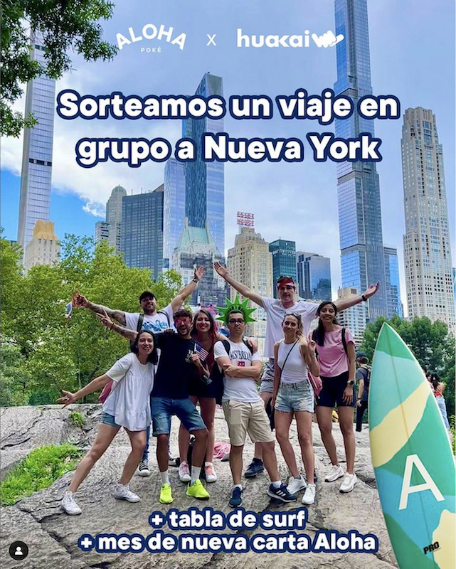 Sorteo 1 plaza para viajar en grupo a Nueva York + 1 mes de nueva carta Aloha + 1 tabla de surf
