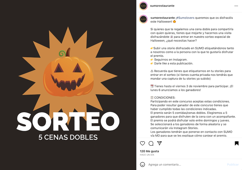 Sorteo 5 comidas dobles en SUMO Restaurante