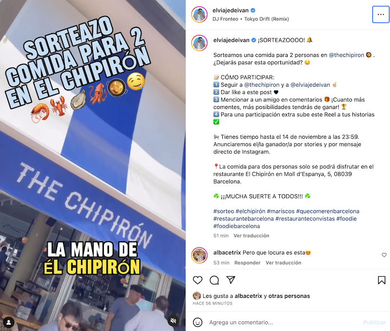 Sorteo Comida para 2 en restaurante The Chipirón en Barcelona